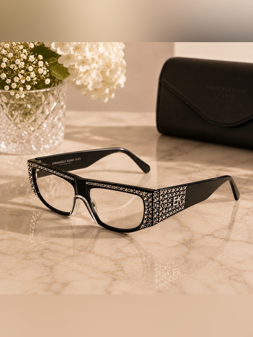 Emmanuelle Khanh Paris Eyeglasses 3030R Black Crystal Frame RX vintage